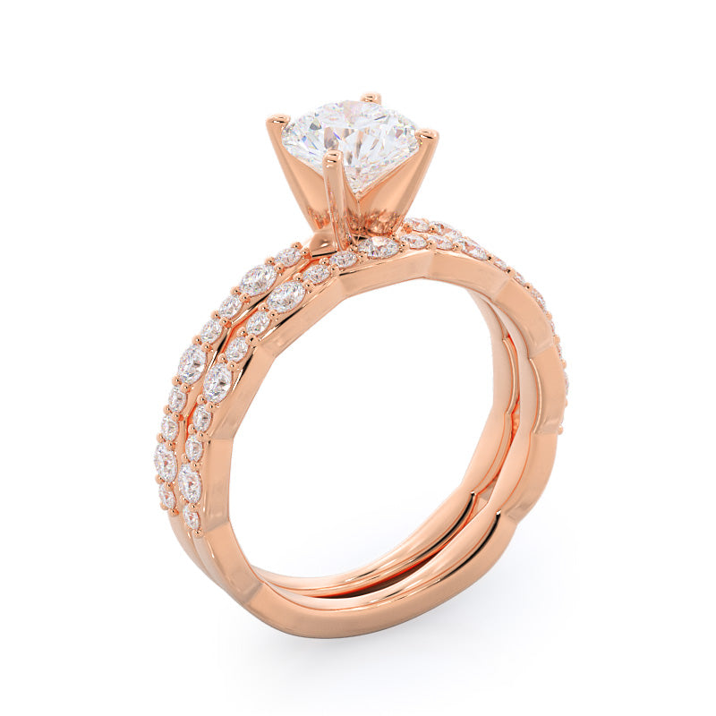Ribbon Diamond Wedding Band with 18KT Rose Gold Cut Diamond in 14KT Rose Gold view 3
