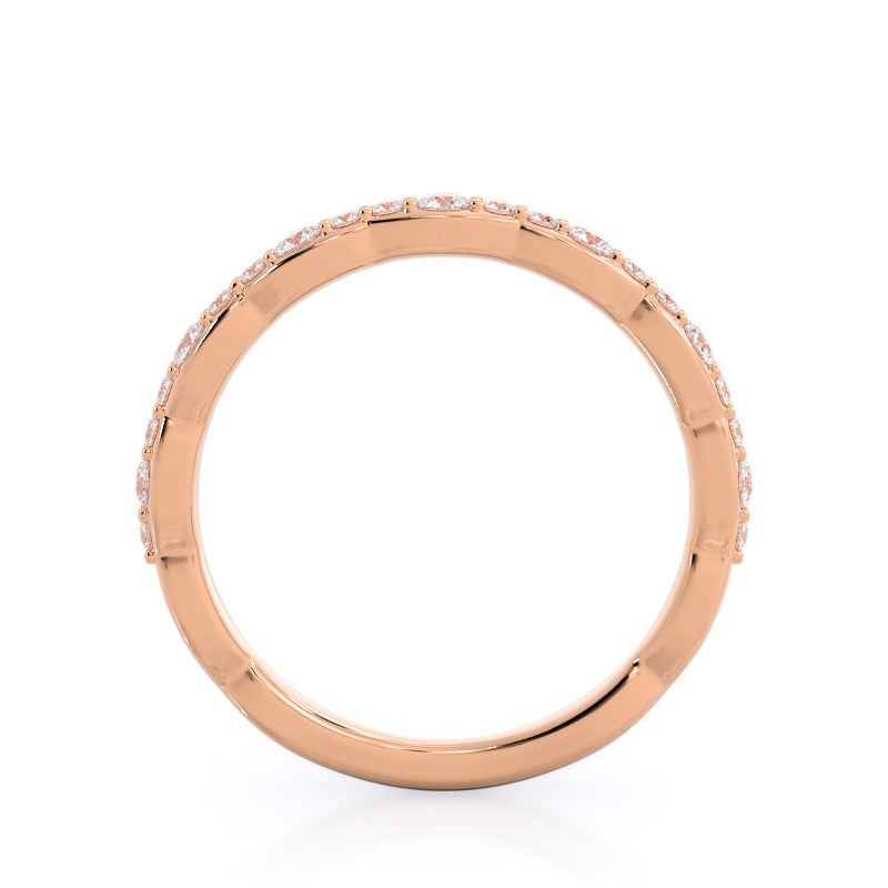 Ribbon Diamond Wedding Band with 18KT Rose Gold Cut Diamond in 14KT Rose Gold view 2
