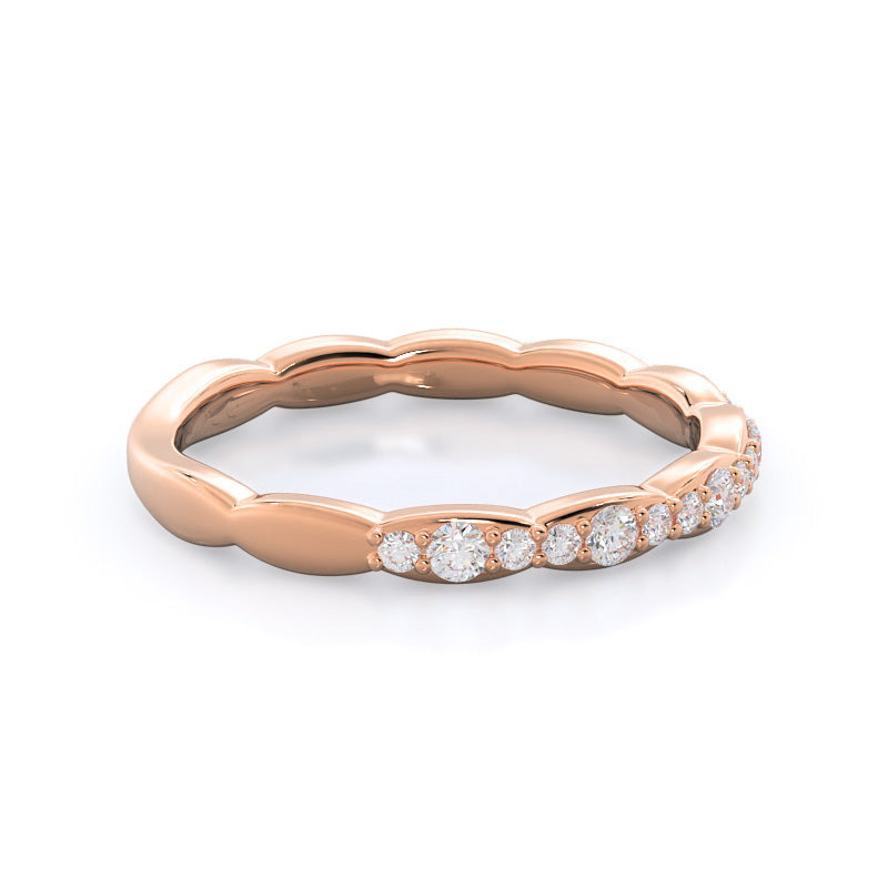 Ribbon Diamond Wedding Band with 18KT Rose Gold Cut Diamond in 14KT Rose Gold view 4
