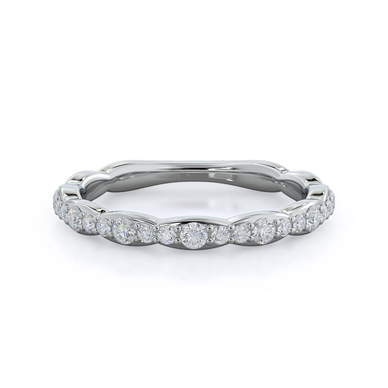 Ribbon Diamond Wedding Band with Platinum Cut Diamond in 14KT Platinum view 1
