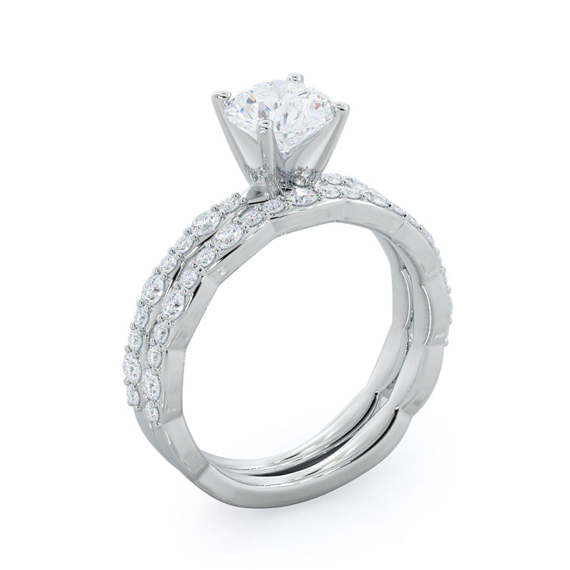 Ribbon Diamond Wedding Band with Platinum Cut Diamond in 14KT Platinum view 3
