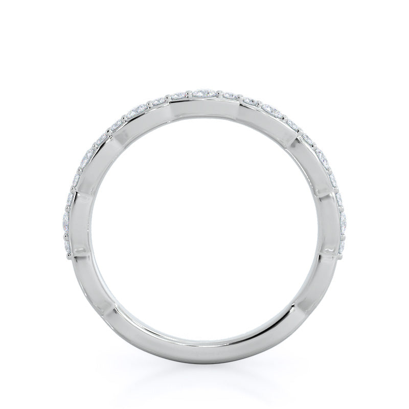 Ribbon Diamond Wedding Band with Platinum Cut Diamond in 14KT Platinum view 2
