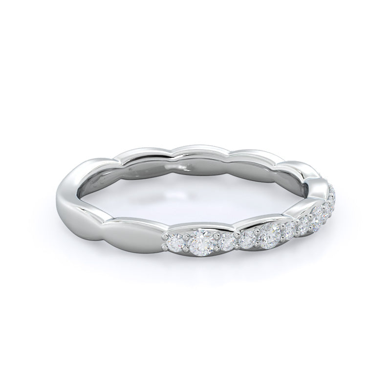 Ribbon Diamond Wedding Band with Platinum Cut Diamond in 14KT Platinum view 4

