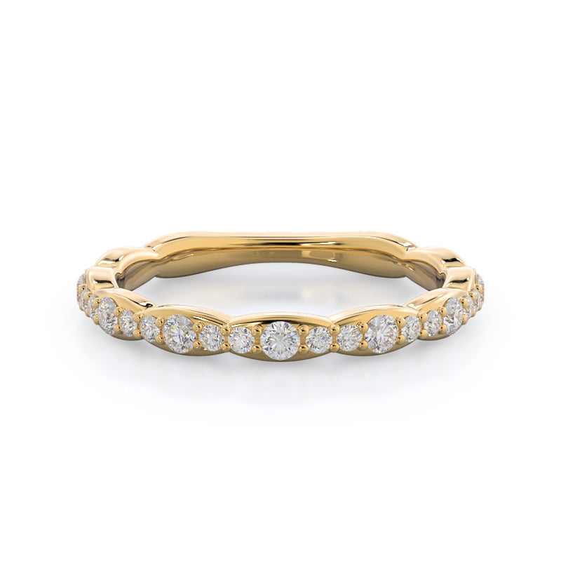 Ribbon Diamond Wedding Band with 18KT Yellow Gold Cut Diamond in 14KT Yellow Gold view 1
