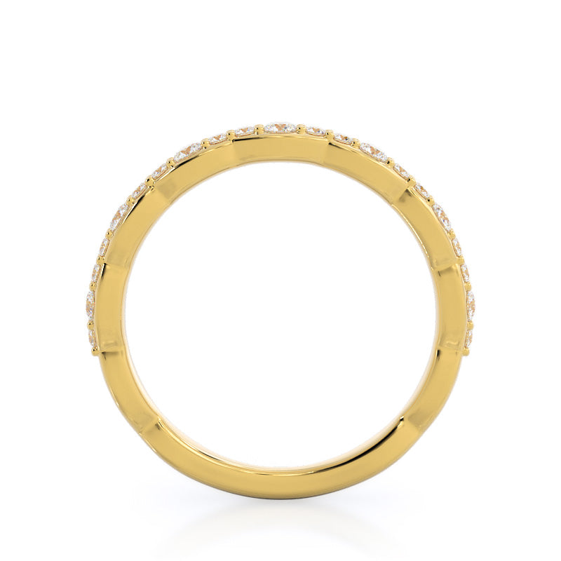 Ribbon Diamond Wedding Band with 18KT Yellow Gold Cut Diamond in 14KT Yellow Gold view 2
