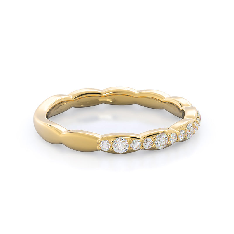 Ribbon Diamond Wedding Band with 18KT Yellow Gold Cut Diamond in 14KT Yellow Gold view 4
