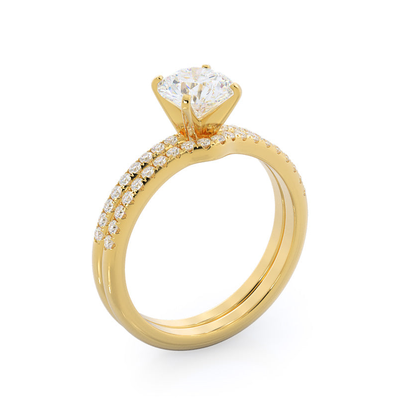 Micropave Diamond Wedding Band with 18KT Yellow Gold Cut Diamond in 14KT Yellow Gold view 3

