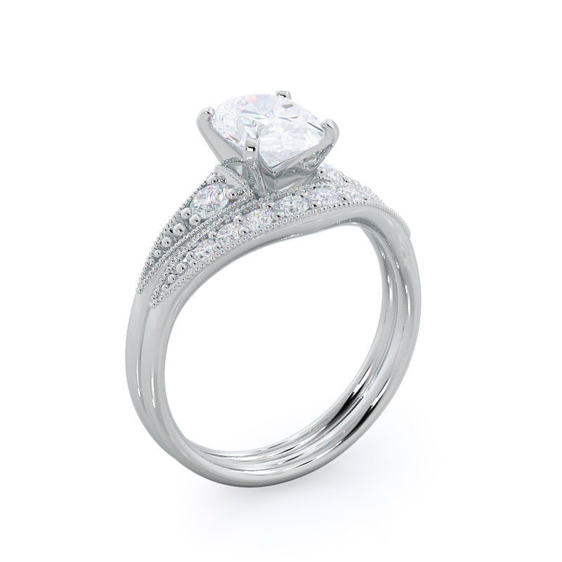 Heirloom Milgrain Diamond Wedding Band with Platinum Cut Diamond in 14KT Platinum view 3
