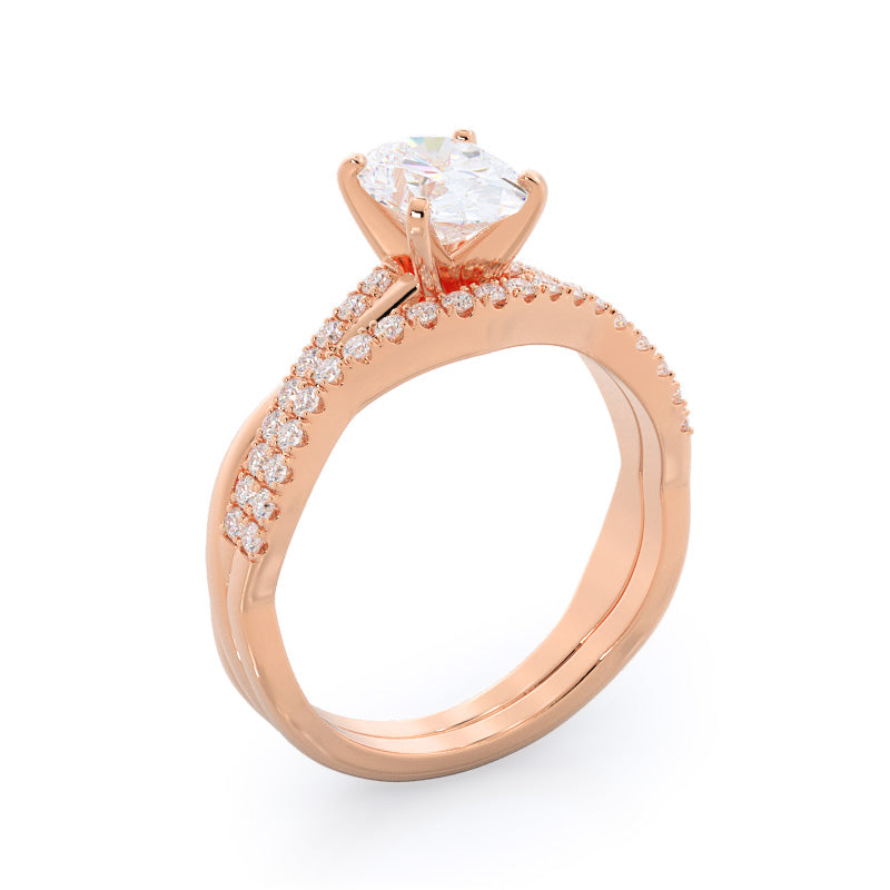 Vine Diamond Wedding Band with 18KT Rose Gold Cut Diamond in 14KT Rose Gold view 3
