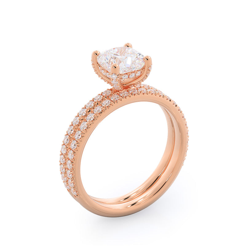 French Set Diamond Basket Wedding Band with 18KT Rose Gold Cut Diamond in 14KT Rose Gold view 3
