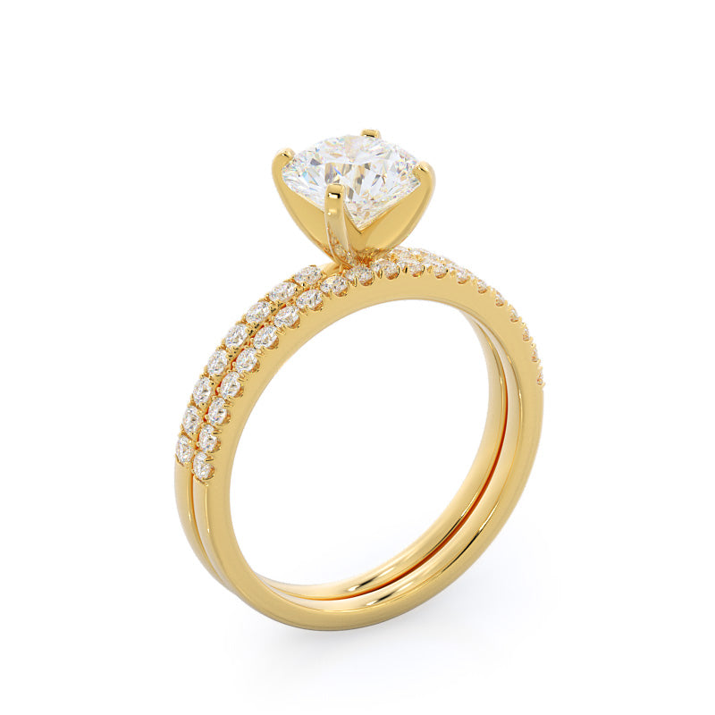 Classic Pave Diamond Wedding Band with 18KT Yellow Gold Cut Diamond in 14KT Yellow Gold view 3
