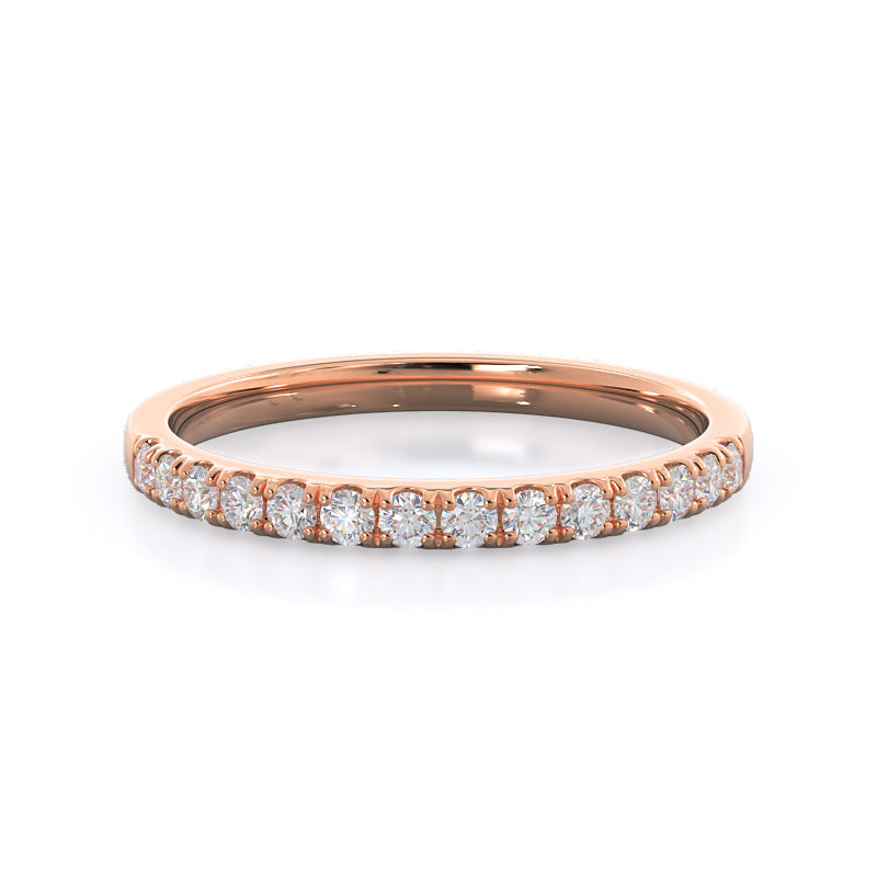 Scalloped Micropave Diamond Wedding Band with 18KT Rose Gold Cut Diamond in 14KT Rose Gold view 1
