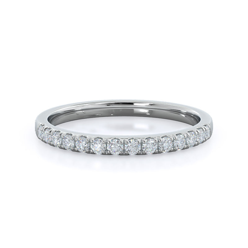 Scalloped Micropave Diamond Wedding Band with Platinum Cut Diamond in 14KT Platinum view 1
