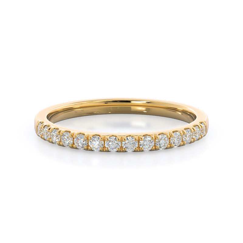 Scalloped Micropave Diamond Wedding Band with 18KT Yellow Gold Cut Diamond in 14KT Yellow Gold view 1
