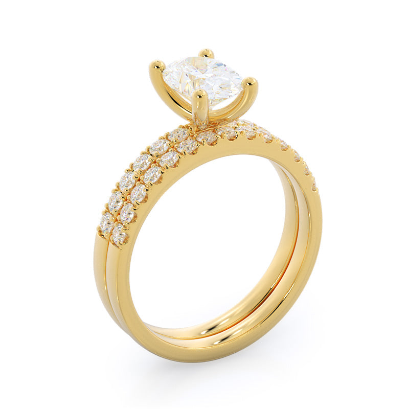 Scalloped Micropave Diamond Wedding Band with 18KT Yellow Gold Cut Diamond in 14KT Yellow Gold view 3
