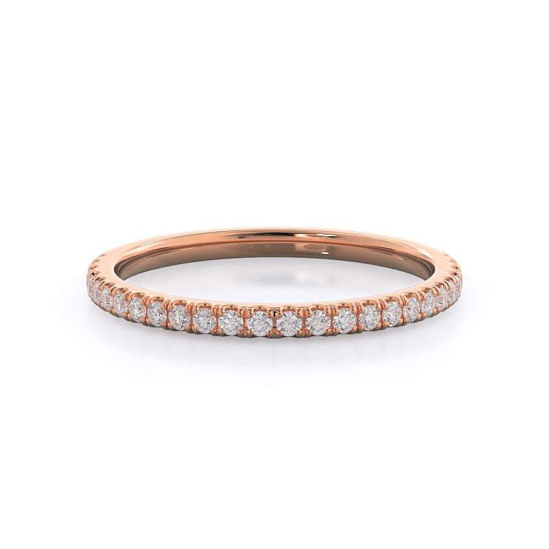 Curved Petite Micropave Diamond Wedding Band with 18KT Rose Gold Cut Diamond in 14KT Rose Gold view 1

