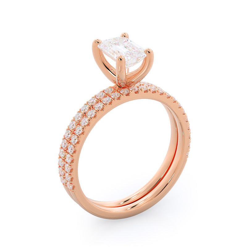 Curved Petite Micropave Diamond Wedding Band with 18KT Rose Gold Cut Diamond in 14KT Rose Gold view 3
