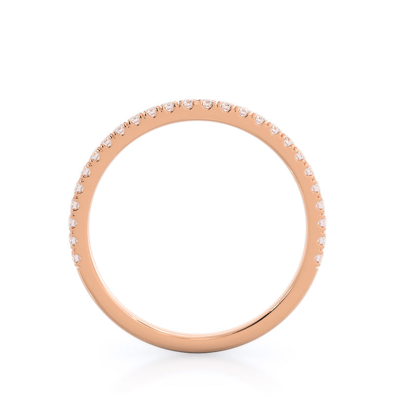 Curved Petite Micropave Diamond Wedding Band with 18KT Rose Gold Cut Diamond in 14KT Rose Gold view 2
