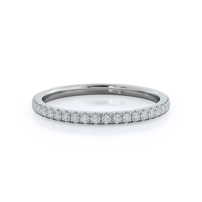 Curved Petite Micropave Diamond Wedding Band with Platinum Cut Diamond in 14KT Platinum view 1

