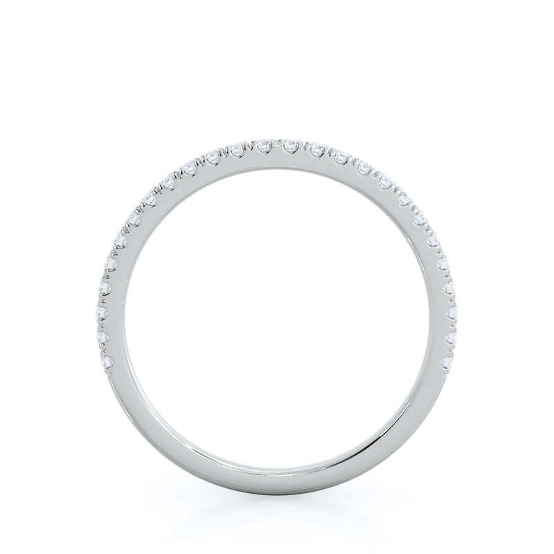 Curved Petite Micropave Diamond Wedding Band with Platinum Cut Diamond in 14KT Platinum view 2

