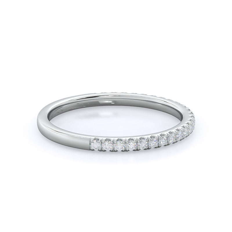 Curved Petite Micropave Diamond Wedding Band with Platinum Cut Diamond in 14KT Platinum view 4

