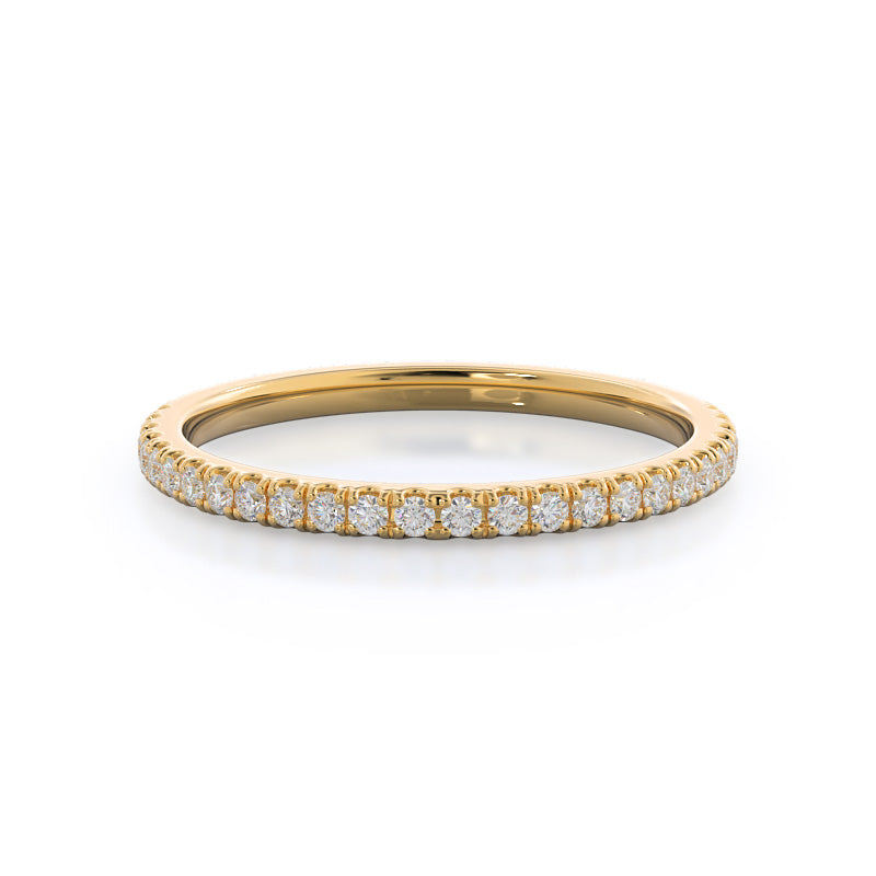 Curved Petite Micropave Diamond Wedding Band with 18KT Yellow Gold Cut Diamond in 14KT Yellow Gold view 1
