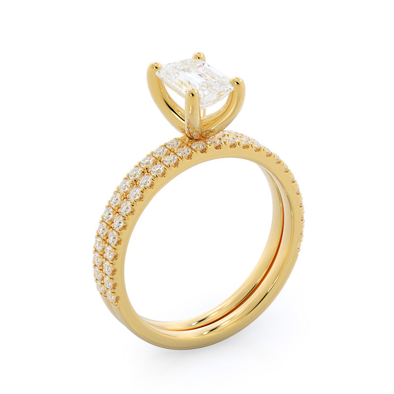 Curved Petite Micropave Diamond Wedding Band with 18KT Yellow Gold Cut Diamond in 14KT Yellow Gold view 3
