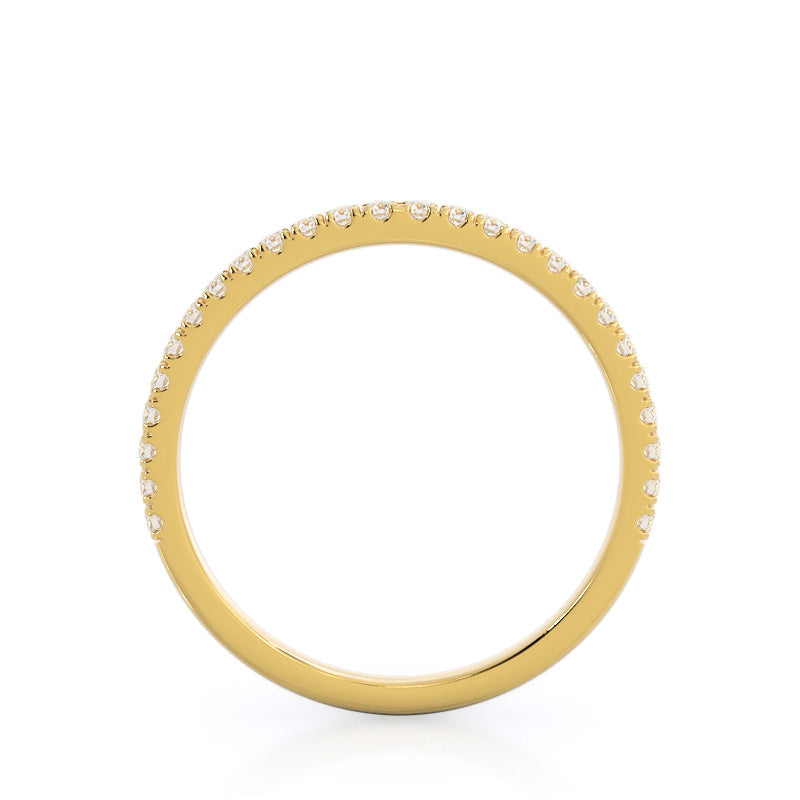 Curved Petite Micropave Diamond Wedding Band with 18KT Yellow Gold Cut Diamond in 14KT Yellow Gold view 2
