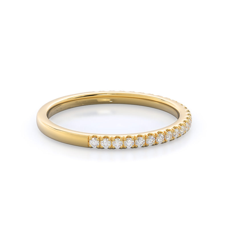 Curved Petite Micropave Diamond Wedding Band with 18KT Yellow Gold Cut Diamond in 14KT Yellow Gold view 4
