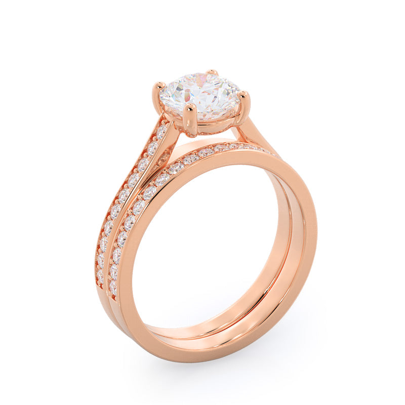 Channel & Pave Basket Diamond Wedding Band with 18KT Rose Gold Cut Diamond in 14KT Rose Gold view 3
