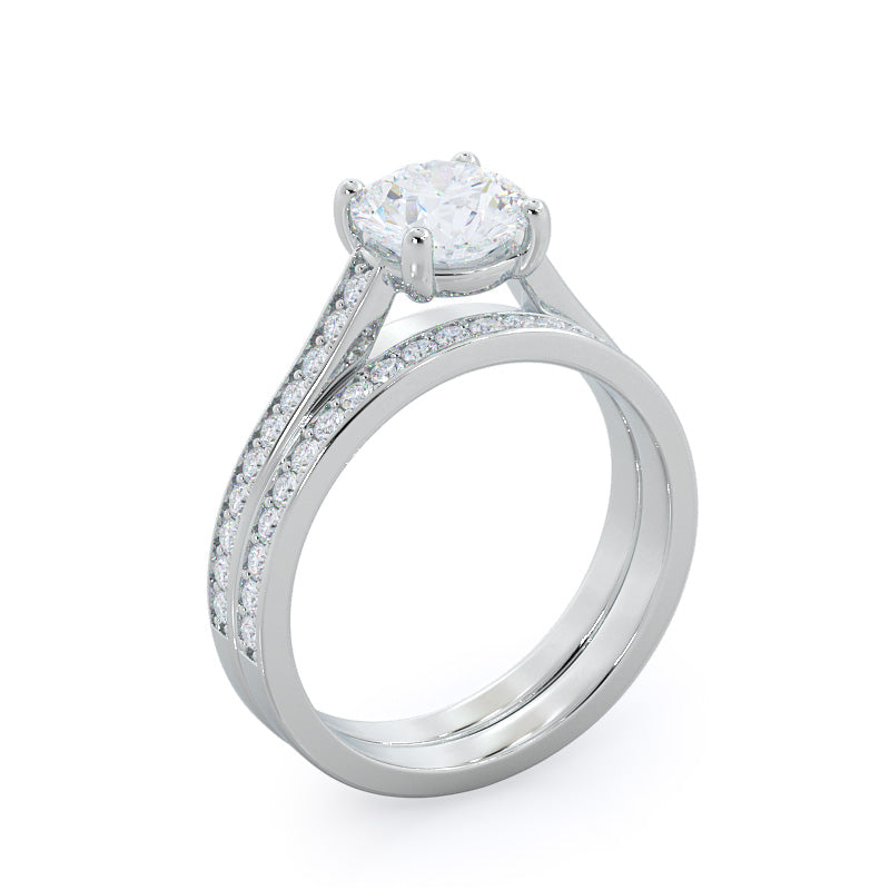 Channel & Pave Basket Diamond Wedding Band with Platinum Cut Diamond in 14KT Platinum view 3
