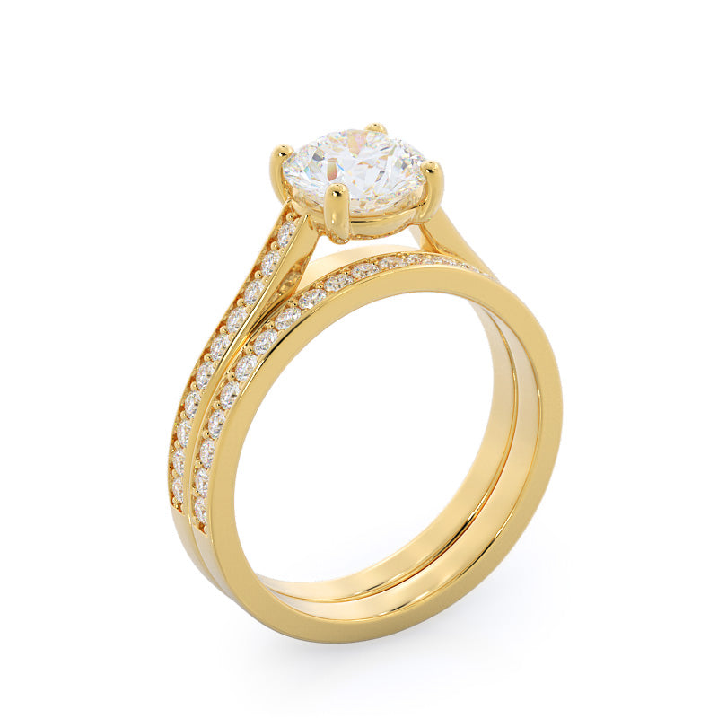 Channel & Pave Basket Diamond Wedding Band with 18KT Yellow Gold Cut Diamond in 14KT Yellow Gold view 3
