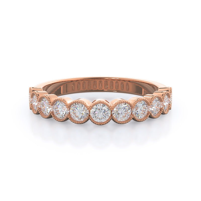 Migrain Bezel Diamond Wedding Band with 18KT Rose Gold Cut Diamond in 14KT Rose Gold view 1
