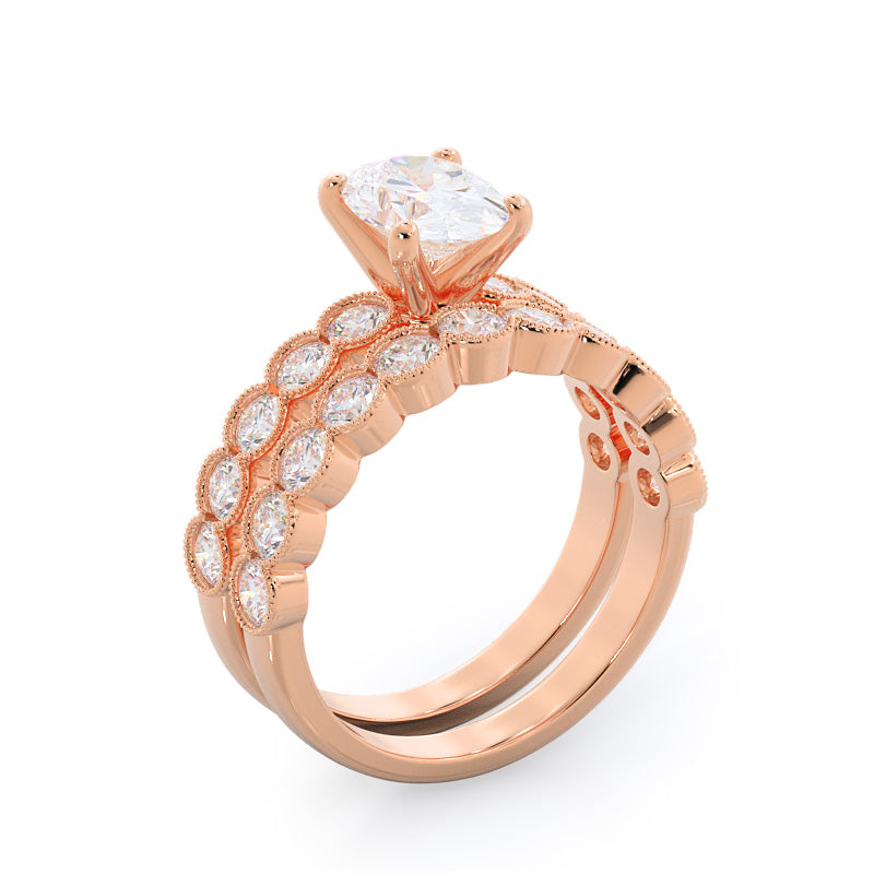Migrain Bezel Diamond Wedding Band with 18KT Rose Gold Cut Diamond in 14KT Rose Gold view 3
