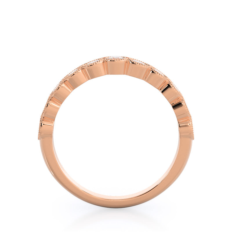 Migrain Bezel Diamond Wedding Band with 18KT Rose Gold Cut Diamond in 14KT Rose Gold view 2
