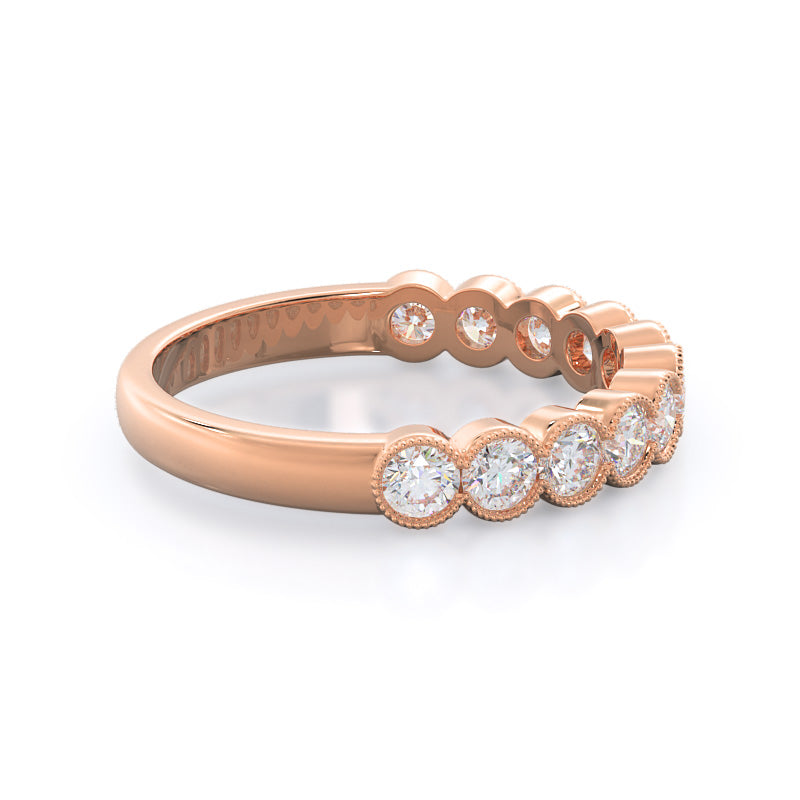 Migrain Bezel Diamond Wedding Band with 18KT Rose Gold Cut Diamond in 14KT Rose Gold view 4
