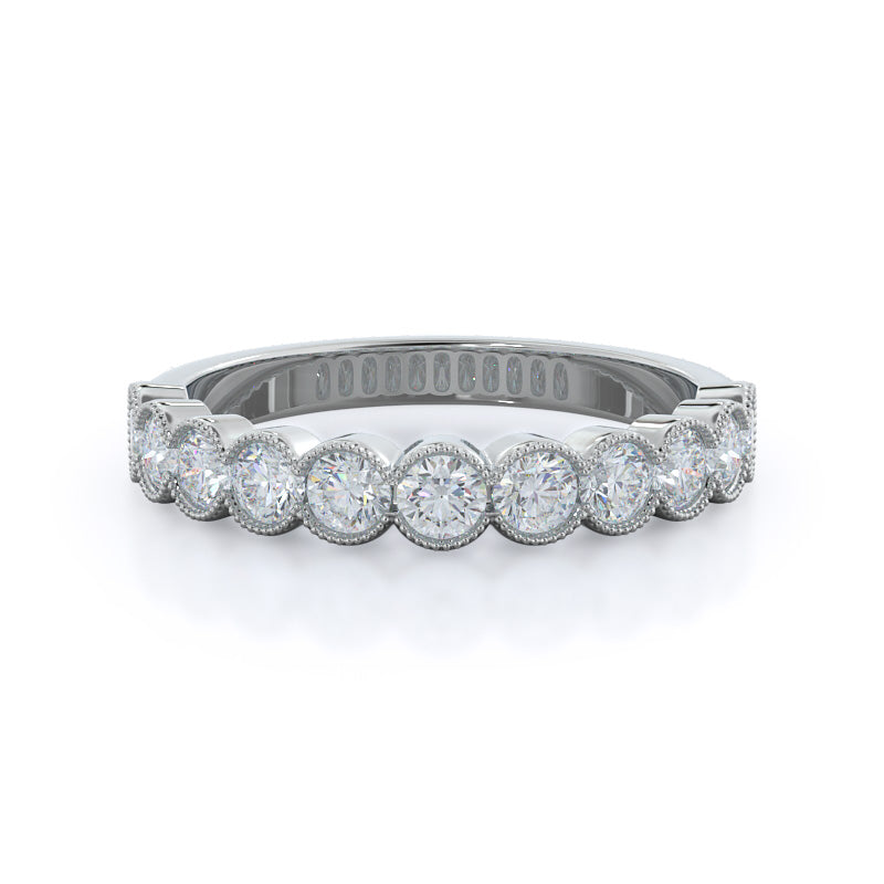 Migrain Bezel Diamond Wedding Band with Platinum Cut Diamond in 14KT Platinum view 1
