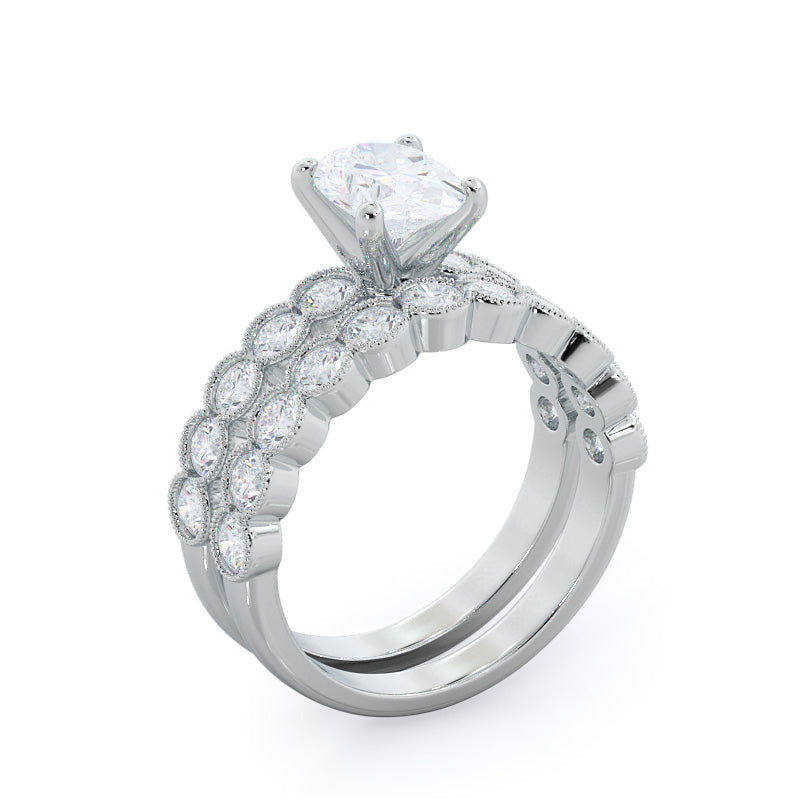 Migrain Bezel Diamond Wedding Band with Platinum Cut Diamond in 14KT Platinum view 3

