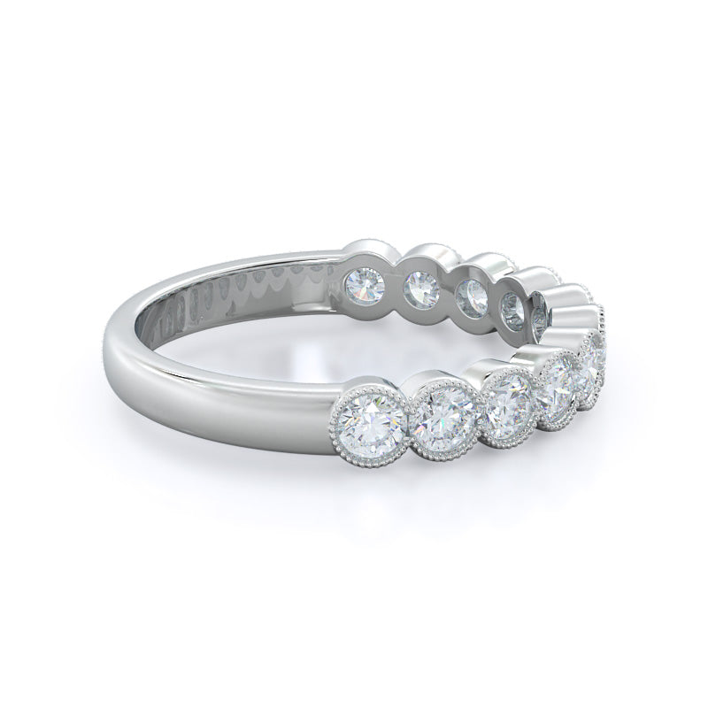 Migrain Bezel Diamond Wedding Band with Platinum Cut Diamond in 14KT Platinum view 4
