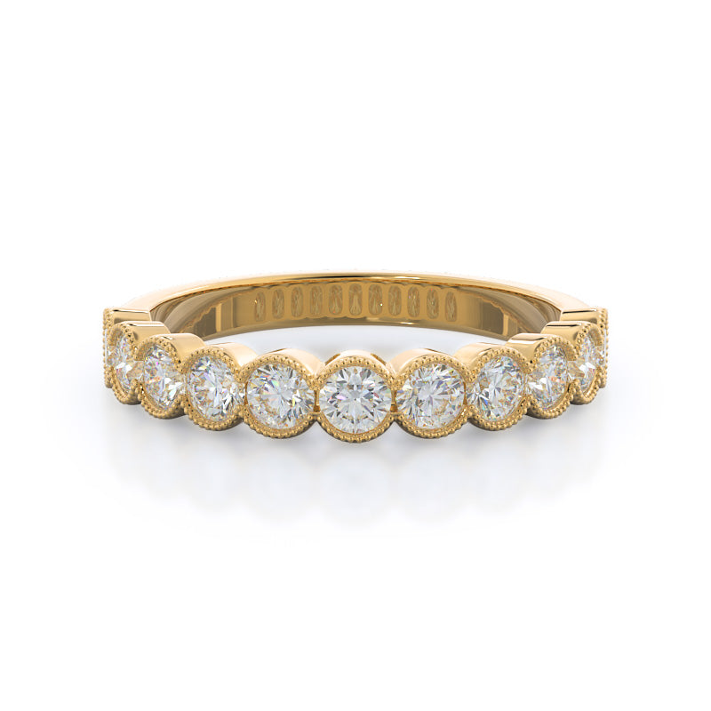 Migrain Bezel Diamond Wedding Band with 18KT Yellow Gold Cut Diamond in 14KT Yellow Gold view 1
