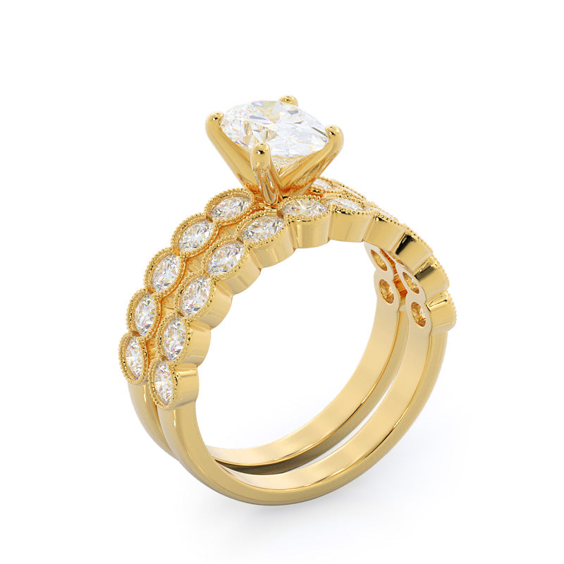 Migrain Bezel Diamond Wedding Band with 18KT Yellow Gold Cut Diamond in 14KT Yellow Gold view 3
