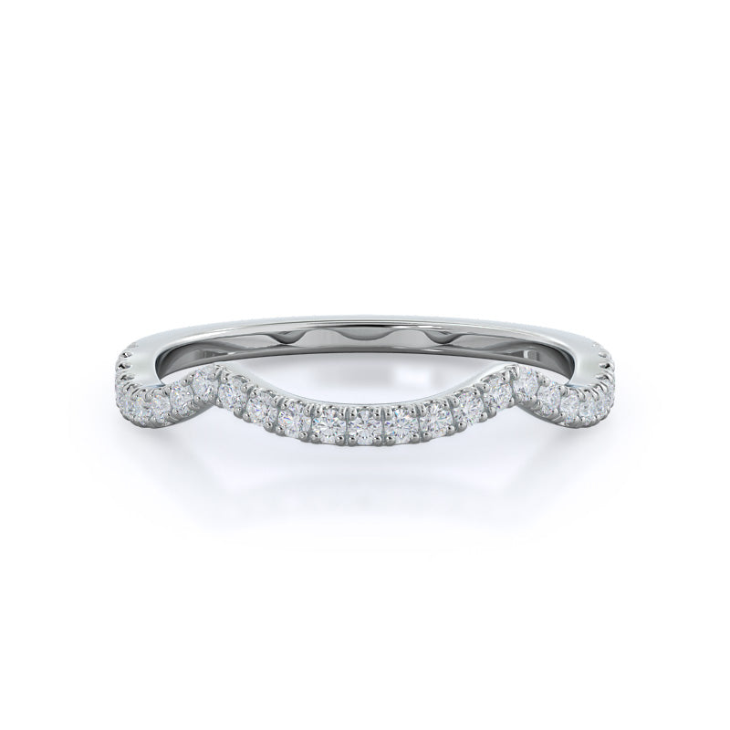 Scalloped Micropave Diamond Wedding Band with Platinum Cut Diamond in 14KT Platinum view 2
