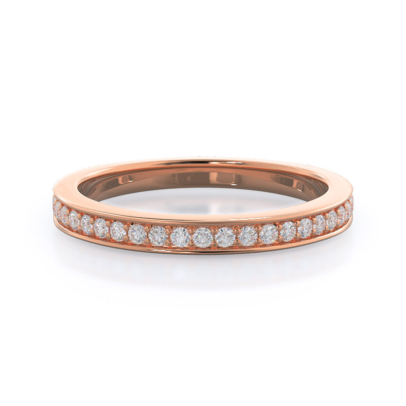 Charm Tapering Diamond Wedding Band with 18KT Rose Gold Cut Diamond in 14KT Rose Gold view 1
