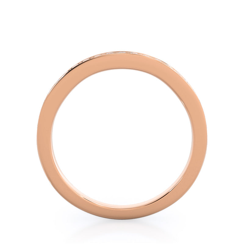 Charm Tapering Diamond Wedding Band with 18KT Rose Gold Cut Diamond in 14KT Rose Gold view 2
