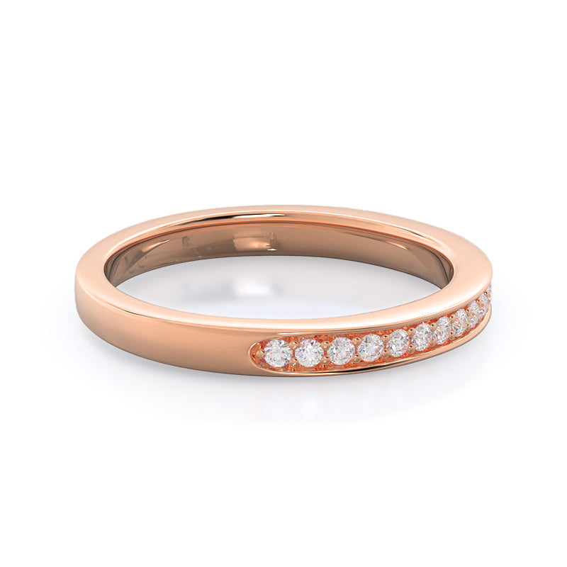 Charm Tapering Diamond Wedding Band with 18KT Rose Gold Cut Diamond in 14KT Rose Gold view 4
