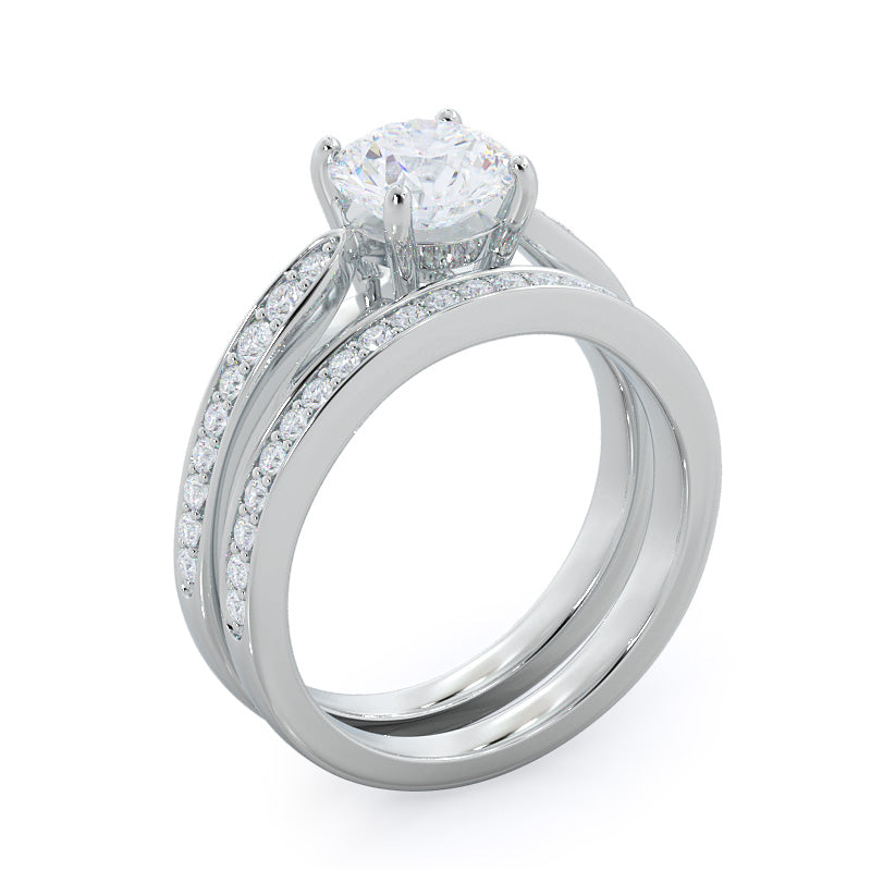 Charm Tapering Diamond Wedding Band with Platinum Cut Diamond in 14KT Platinum view 3
