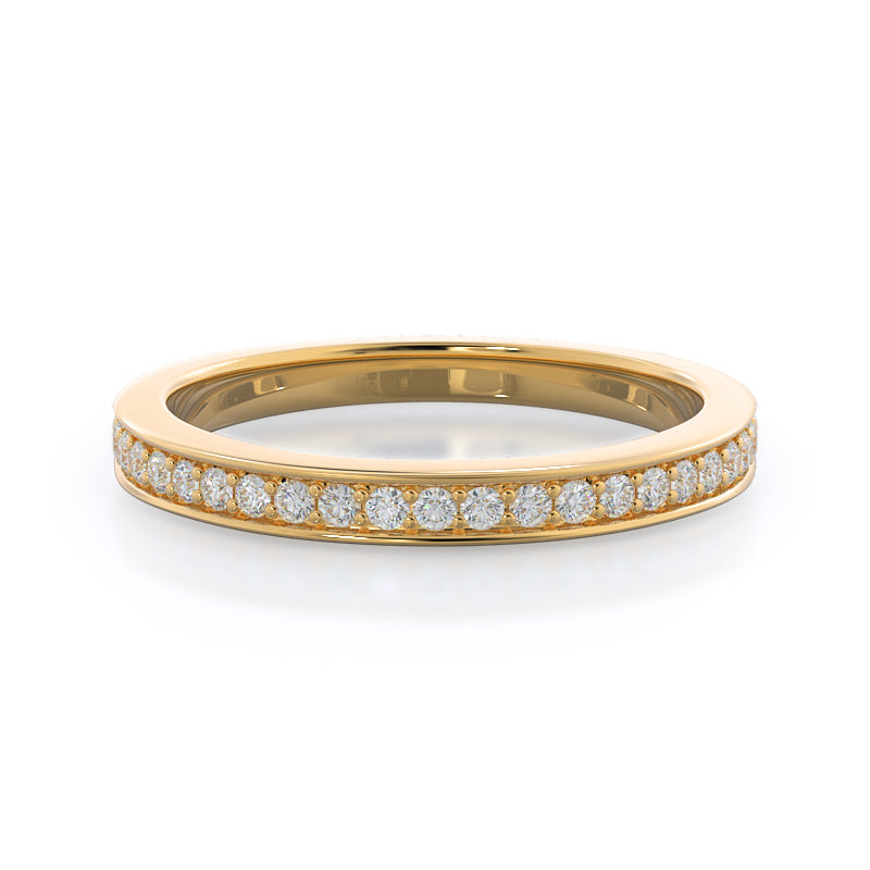 Charm Tapering Diamond Wedding Band with 18KT Yellow Gold Cut Diamond in 14KT Yellow Gold view 1
