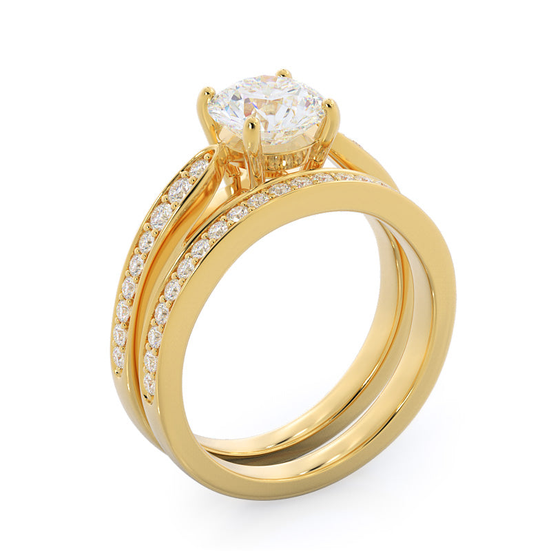 Charm Tapering Diamond Wedding Band with 18KT Yellow Gold Cut Diamond in 14KT Yellow Gold view 3
