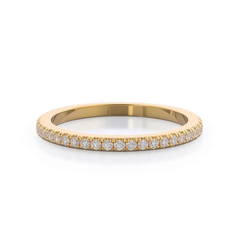 Petite French Set Diamond Wedding Band with 18KT Yellow Gold Cut Diamond in 14KT Yellow Gold view 1
