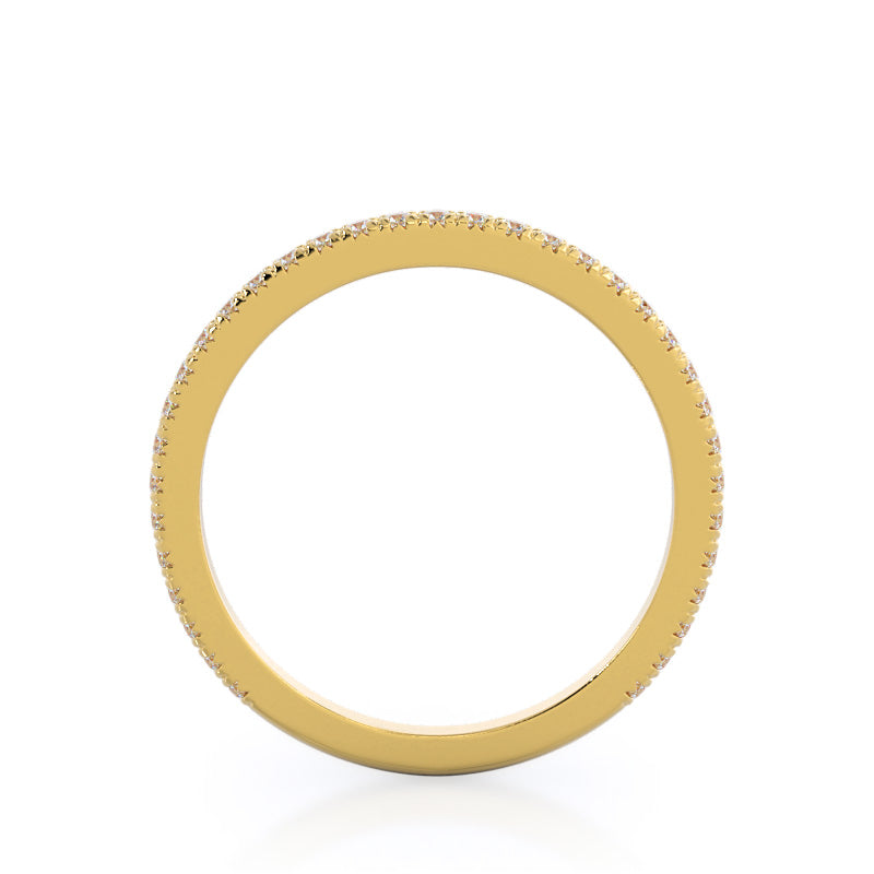 Petite French Set Diamond Wedding Band with 18KT Yellow Gold Cut Diamond in 14KT Yellow Gold view 2
